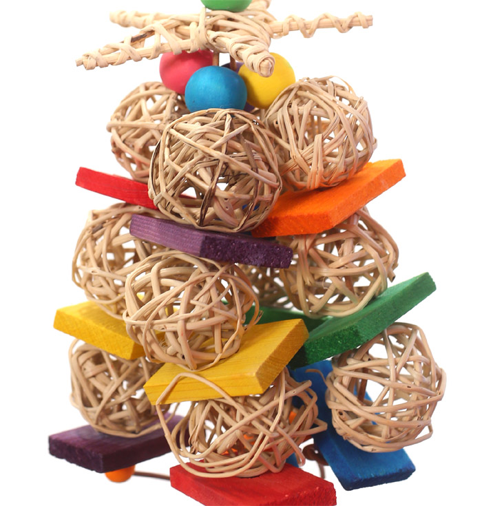 Gumballs Wicker Ball Medium Parrot Toy Close Up