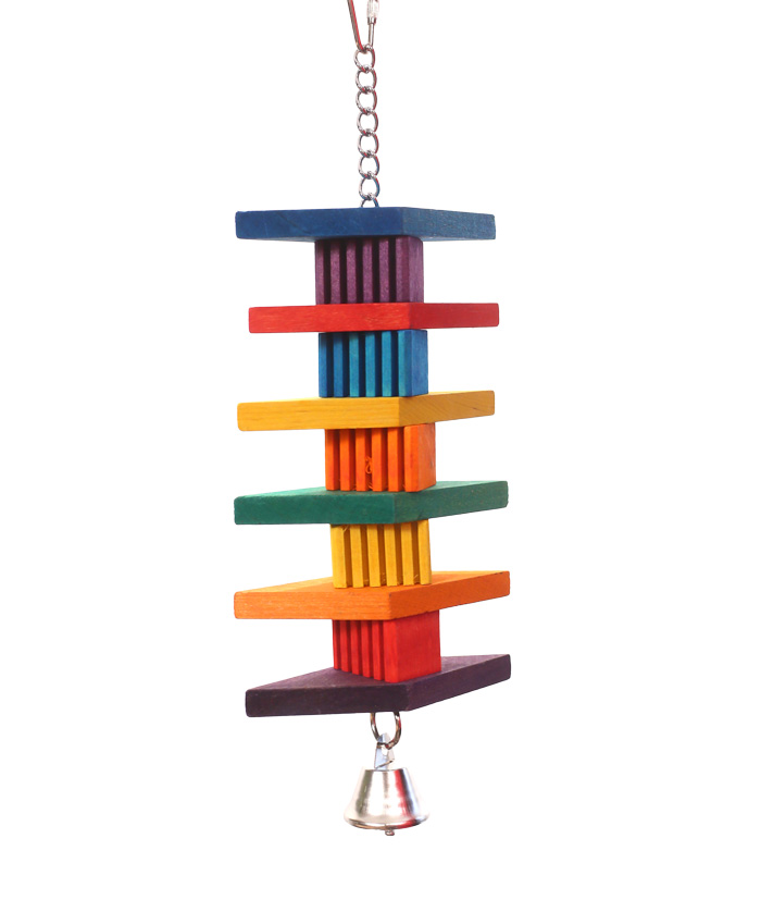 Rainbow Diamond Medium Parrot Toy Featuring Grooved Blocks and Diamonds