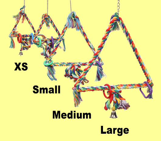 XS, Small, Medium, and Large Parrot Rope Triangle Swing